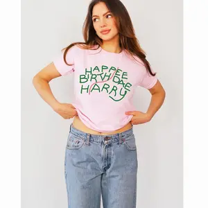 Happee Birthdae Harry Baby Tee for Women T-Shirt Gift for Wizarding World Fans Magic Wizard Graphic Tee Pink Heart Cake Baby Tee