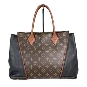 Pre-owned Louis Vuitton Leather Tote Bags Monogram Canvas W Tote Bag Brown & Black Tote with Monogram Pattern and Handles