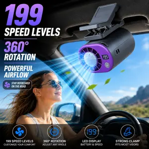 MAISIKE Car Clip Fan – 360° Rotating Portable Cooling Fan, USB Rechargeable Fan with LED Display, Strong Clamp & 199 Speed Levels for Car, Office, Truck,Travel & Summer Use