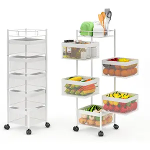Fruit Basket for Kitchen ,Rotating Kitchen Storage Rack,Bathroom Shelf, Organizers and Storage Cart on Rolling Wheels，Potato and Onion Storage Organizer