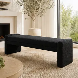 66.9" Modern Upholstered Boucle Bench, Oversized End of Bed Bench, Accent Entryway Window Layered Bench, Dining Bench, Footrest Stool for Guestrooms, Reception, Bedroom, Hallway, Living Room, Multiple Color Options, Teddy Fabric