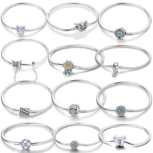 17-20CM Butterfly Bracelets LOVE Heart 925 Sterling Silver Original Bracelet Fit DIY Charms Beads Women Jewelry Gift