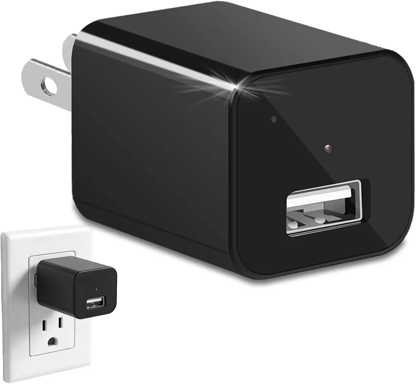 Wired 1080P Mini Charger Surveillance Security Camera - 32G Card Included, Night Vision, Motion Sensor, AC Power Home Pet Monitor (No WiFi, No App)