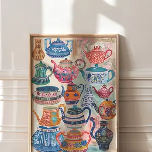 Colorful Teapot Print: Maximalist Kitchen Wall Art X