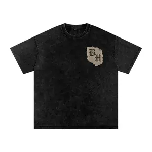 Men's Acid Washed Oversize Tee - 40*52cm Cotton Crew Neck Short-Sleeve Drop Shoulder Casual Street Wear Top, Psalms Edition