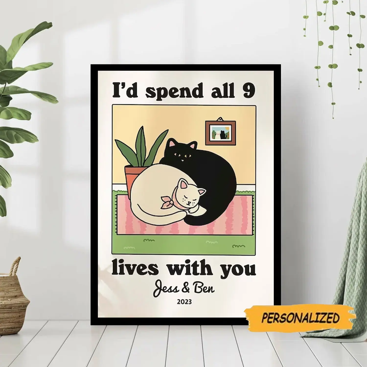Personalized Couple Art, Funny Cat I'll Spend All 9 Lives With You Couple Poster, Couple Gifts, Couple Art Print, Gift For Couple, Anniversary Gift, Wedding Poster, Couple Prints, Wedding Gift, Gift For Girlfriend/Boyfriend Wall Art Home Decor Decoration