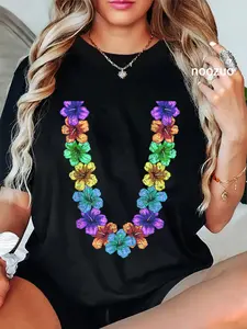 100% Cotton Unisex Colorful Flower Chain Tropical Summer Vacation Hawaii Lei T-Shirt