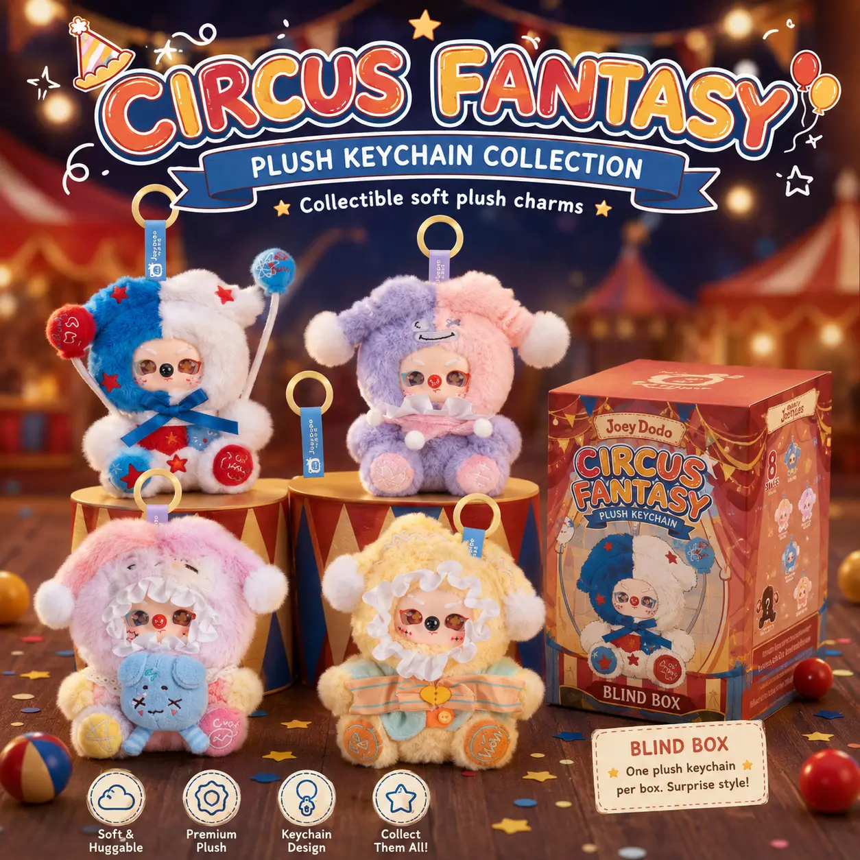 Dreamy Clown Town Sealed Plush Blind Box - Kawaii Circus Collectible Figure, Soft Mystery Toy, Room Decor Gift