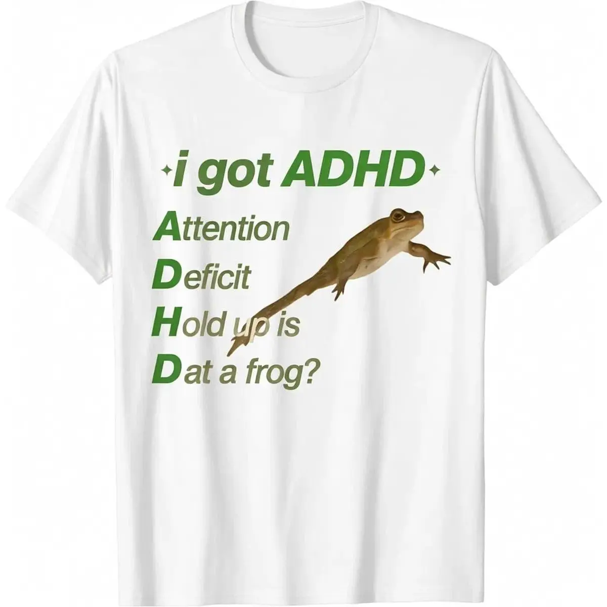 Men's Adult ADHD Graphic T-Shirt - Crew Neck, Short Sleeve, Relaxed Fit, Comfy Casual Basic Top with "I Got ADHD Attention Deficit Hold Up is Dat a Frog" Print