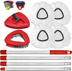 Spin Mop Head, Mop Replacement Handle,Brush,Base Compatible with O Cedar 1 Tank,2 Microfiber Mop Refills,1 Triangle Base,1 Brush and 30-58" Mop Handle Combo Set to Floor Cleaning(White,1 Tank)