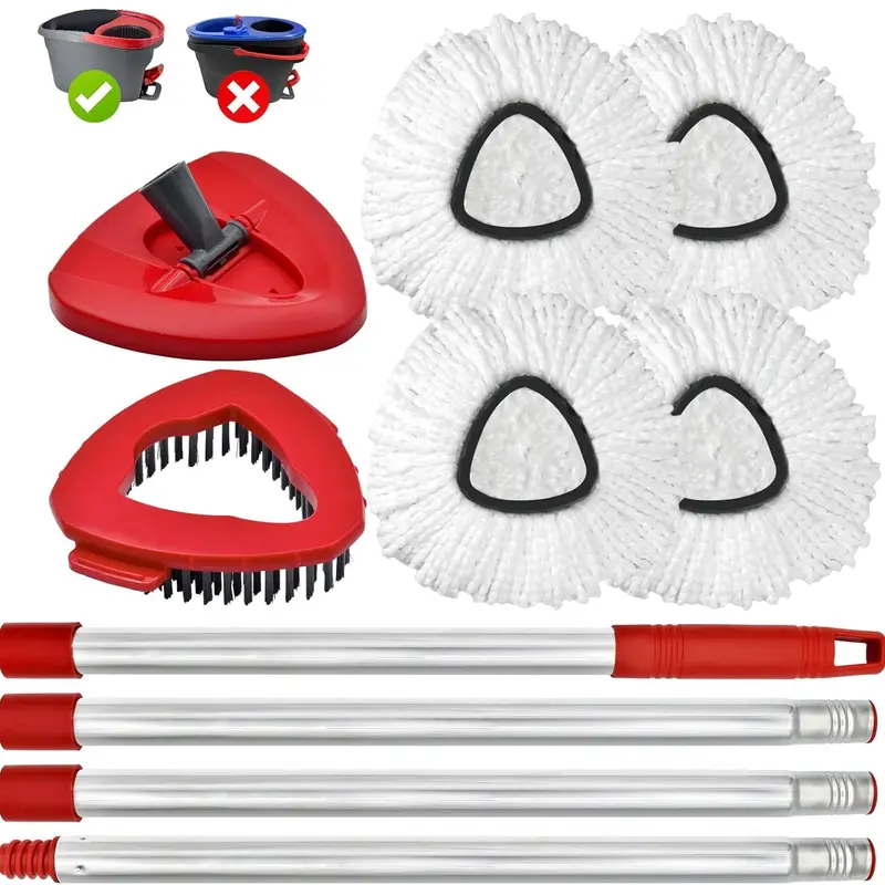 Adjustable O Cedar Compatible Home Cleaning Bundle - Easy Mopping Mops, 30-58" Length Handle, Brush, Triangle Base, 1 Tank, 2 Water-Absorb Microfiber Mop Pads, Clean Floors Solution (White)