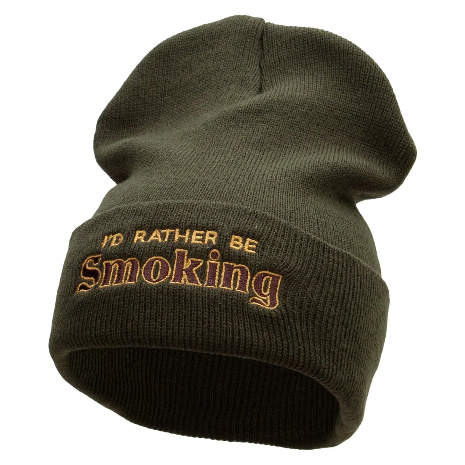 I'd Rather Be Smoking Phrase Embroidered 12 Inch Solid Long Beanie