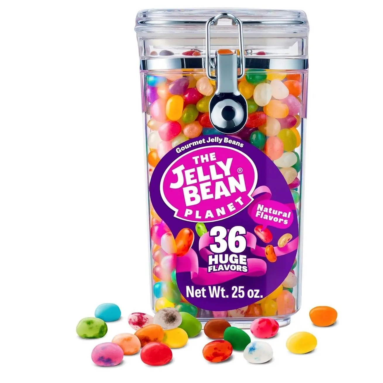 The Jelly Bean Planet, Gourmet Jelly Beans Gift 25 Oz Jar - 36 Huge Natural Fruit Flavors, Seasonal, Birthday, Kosher Candy, Plant Based Colors - Gluten Free, Fun Bulk Sweets Assortment