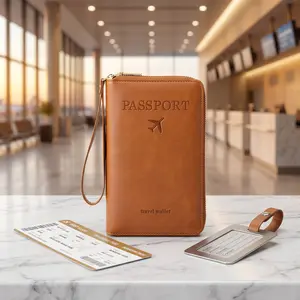 Family RFID Passport Wallet, Large Travel Document Organizer for Multiple Passports, PU Leather Zippered Passport Holder for Family Trips, Cruise & International Vacation Essentials -YY0