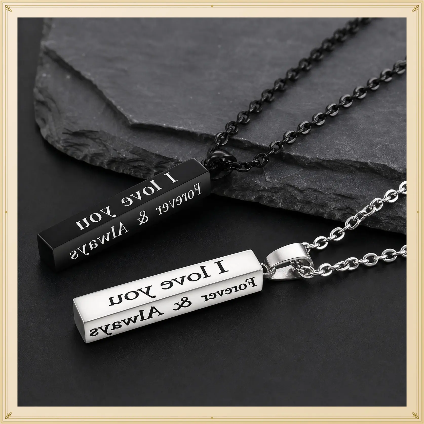 2 pcs Forever And Always Necklaces For Couples Set His Her Boyfriend Girlfriend Stainless Steel Cute Heart Engraved Lettering Promise Relationship Matching Couples Necklace Rings Valentine Day Gift