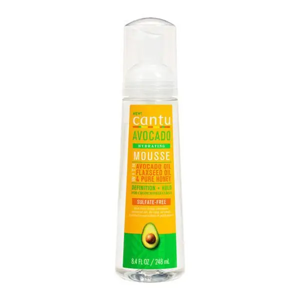 Cantu Hydrating Haircare Styling Mousse - Lightweight Unisex Formula with Avocado, Flaxseed, Pure Honey, Oils, Moisture, Frizz Control, Shine Enhancing, 8.4 oz, for Defined Curls, Oils & Honey, Natural Shine