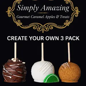 Simply Amazing Gourmet Caramel Apples & Treats - Create Your Own 3 Pack - Choose Any 3 Flavors - Premium Granny Smith Apples Dipped in Butterly Homemade Caramel & Coated in Toppings - Sweet Snack Candy