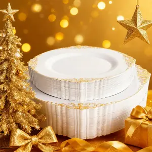 20pcs Vintage Edge Plastic Decorative Plates, Heat Resistant Reusable, 7.5 Inch Dessert Plates for Dinner Parties, Weddings, Halloween, Valentine's Day, Christmas, Party Plates