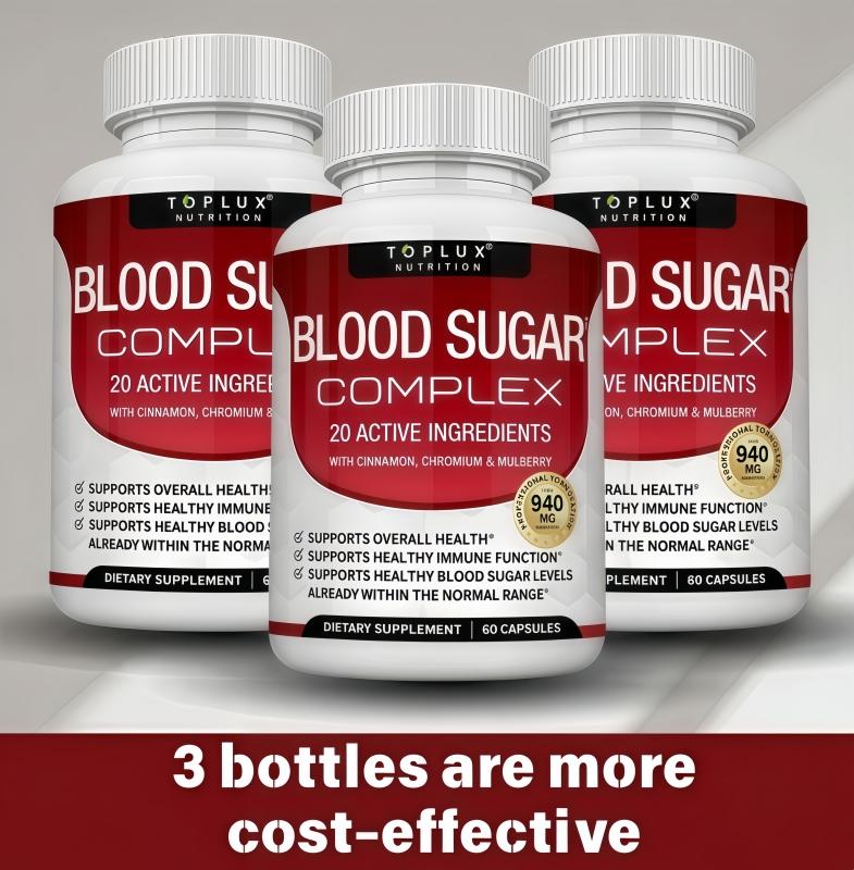 3 Bottles BloodSugar Complex -60 Capsules with ChromiumCinnamon &  Mulberry for Healthy Sugar Levels &Immune Support - Dietary SupplementHealthcare Edible Fitness Vitamin plant-based wellness | Non-GMO | Daily nutrient support | Gluten-Free Formula
