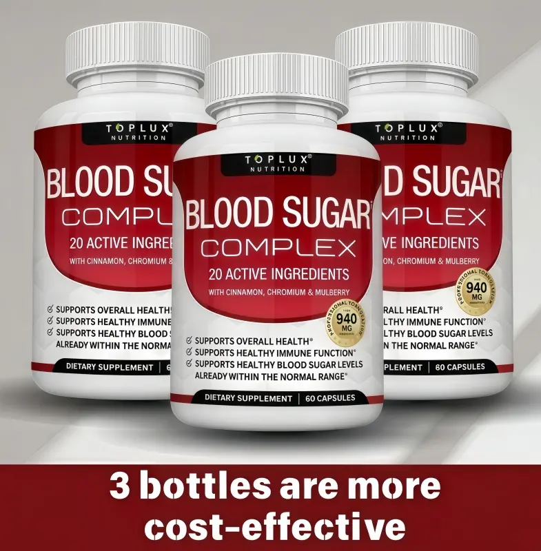 3 Bottles BloodSugar Complex -60 Capsules with ChromiumCinnamon &  Mulberry for Healthy Sugar Levels &Immune Support - Dietary SupplementHealthcare Edible Fitness Vitamin plant-based wellness | Non-GMO | Daily nutrient support | Gluten-Free Formula