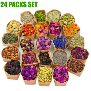 24 Packs Set Dried Flowers,Dried Plants For DIY Aromatherapy Candle Making,Soap Making,Jewelry Making,DIY Handicrafts,Christmas gifts,Mother's Day decorations,Halloween decorations,Forget-me-nots, Jasmine Flowers, Lavender,Chrysanthemums,Roses, Lily,Peony