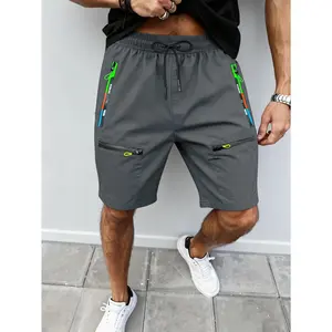 Men Solid Color Athletic Sports Shorts Adjustable Drawstring Waist Zipper Pockets Lightweight Breathable Regular Fit Casual Gym Running Workout Outdoor Daily Wear Shorts