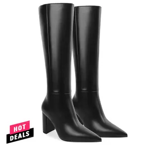 【SpringGlowUp】Zamikoo Women‘s Knee-High Boots | Pointed Toe | Side Zipper | 3.5-Inch Chunky Block High Heel Tall Long Gogo Boots | Girl Fashion Footwear | Spring Bota Shoes Girl