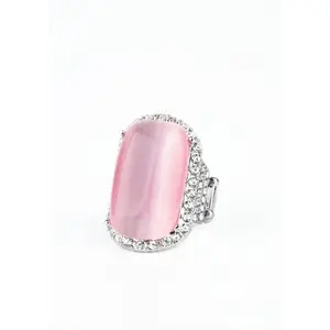 Luxurious "Fancy Feline" Pink Cat's Eye Ring with Rhinestones & Stretchy Band - Fashion Accessories