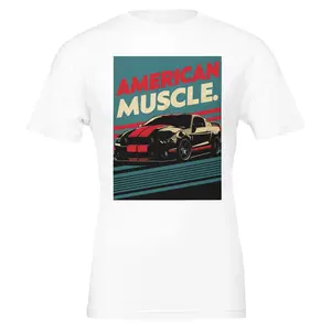 American Muscle Tshirt for Men, Soft Cotton Casual Crewneck Top