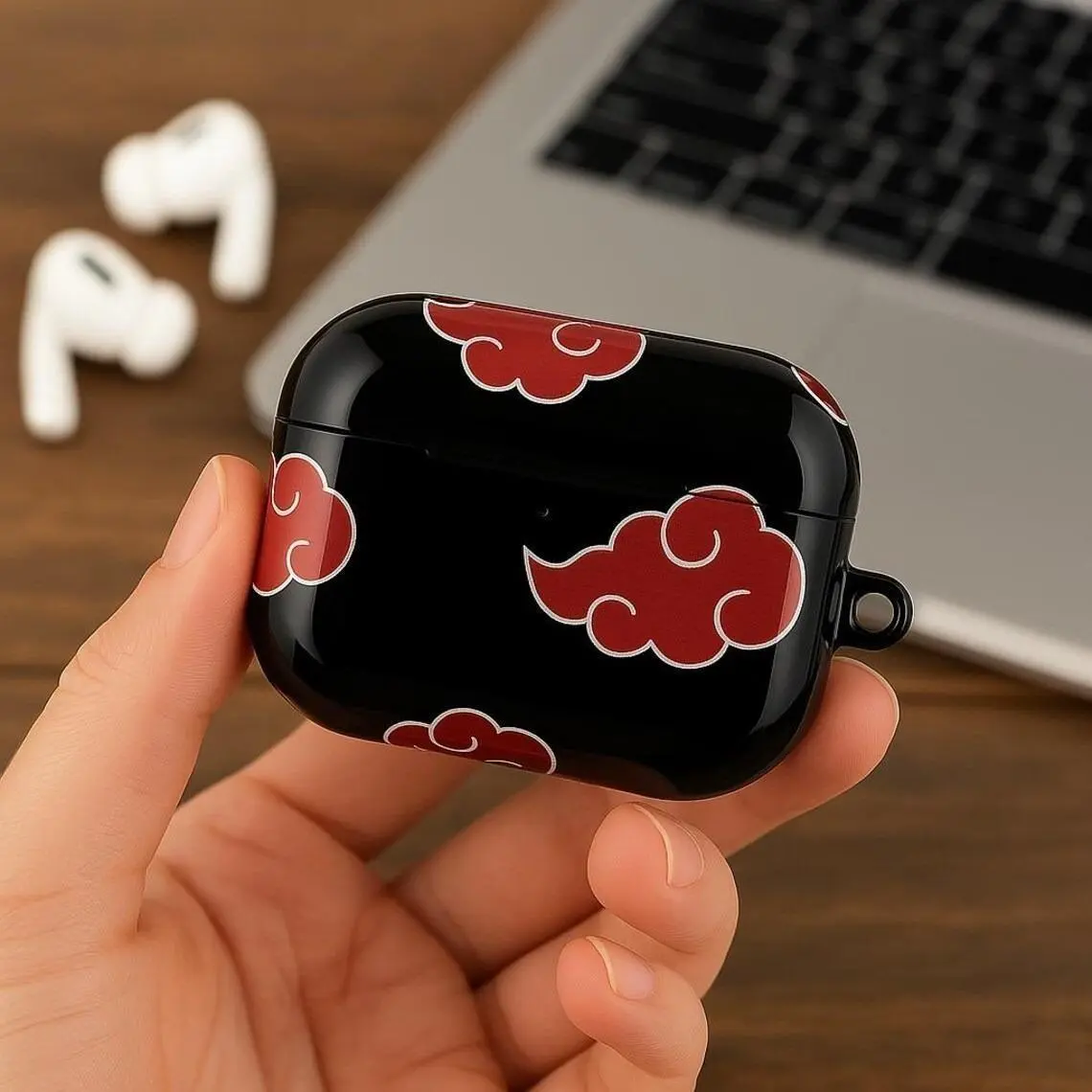 NO KEYCHAIN INCLUDED Anime AirPods Cover Akatsuki Red Cloud Manga Gift For Anime AirPods Gift For Nerd Japanese Red Kumo Clouds Gift Otaku