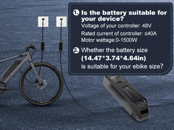 48V 15Ah Ebike Battery, Lithium Ion Battery Pack for 250W 500W 750W 1000W 1200W 1500W Electric Bicycle Motor, High Capacity 48 Volt Battery with 30A BMS and 2A Charger, XT60 Connector