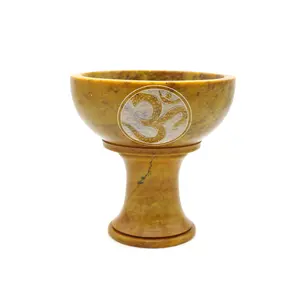 Yellow OM 4" Soapstone Smudge Bowl with Stand
