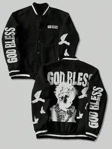 Men's Baseball Uniform Jacket, Faith Prayer Print, Vintage American Street Style, Casual Fall/winter God Jacket