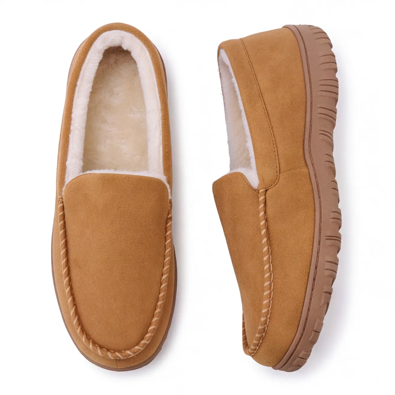 Men's Cotton Moccasin Slide Slippers - Memory Foam, Non-Slip, Terry Knit Heel Collar, Warm Plush Shoe for Indoor-Outdoor Casual Wear, Men's Shoes Footwear for Him