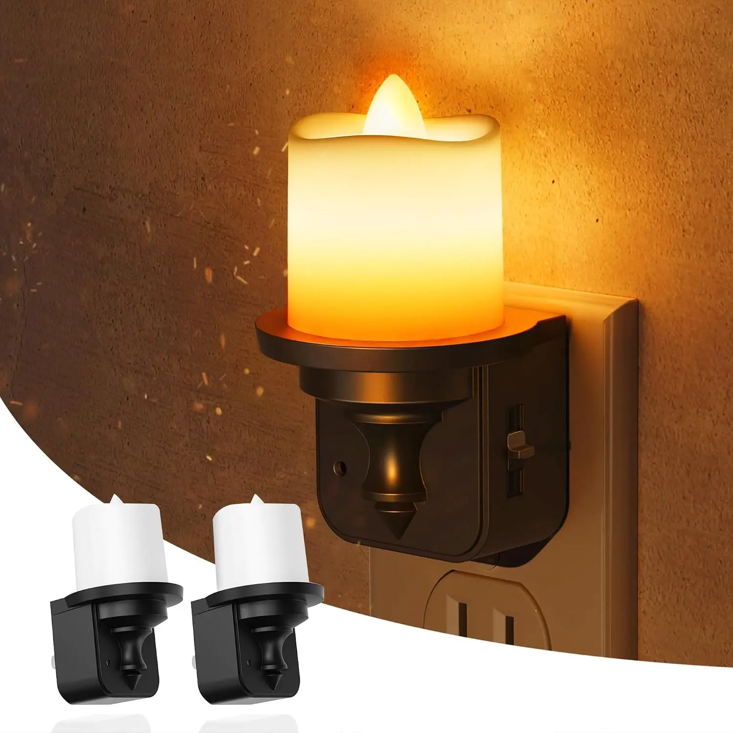 L LOHAS LED Candle Night Light, Amber Night Lights Plug into Wall, Flameless Candle Nightlight with Light Sensor, 0-100LM Dimmable Vintage Decorative Night Light for Hallway Bedroom,2Pack