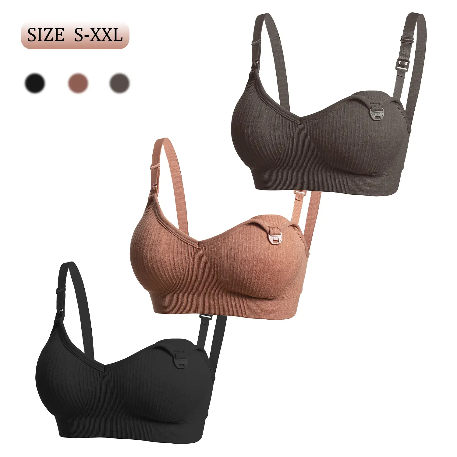 3PCS Nursing Bra for Breastfeeding with Clip Down Design, Wireless Maternity Bra, Seamless Comfort for Pregnancy and Nursing soft, Maternity Solid Bra
