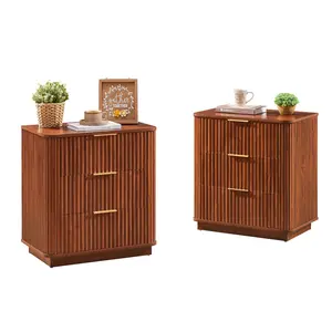 Walnut Wave-Textured 3-Drawer Nightstand - Nightstands with Drawer, Contemporary End Table, Waterproof Scratch-Resistant Particleboard Bedroom Side Table, 23.6in Compact Multi-Purpose Storage Cabinet for Bedroom, Living Room, Quick Setup