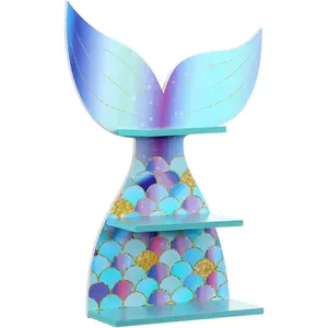 Bencailor Mermaid Wall Shelf Decor Wooden Floating Mermaid Tail Shelf Hanging Wall Art Decor for Girls Bedroom Nursery Gift(Blue and Pink)