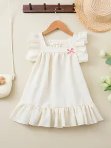 Toddler Girls' Casual Ruffle Dress, Bow Tie Striped Pattern Dress Design Sleeveless Knee-Length, Perfect Valentine Gift for Ages 3-8, Stylish Party Wear