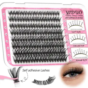YIDUO Self-Adhesive False Eyelash Clusters 60D Fine Lash Clusters Glue-Free False Eyelash Extensions Lightweight D-Curl Clustered False Eyelashes 8-16mm Pre-Taped False Eyelash Clusters Individual Lashes Effortless Makeup Application Cosmetic