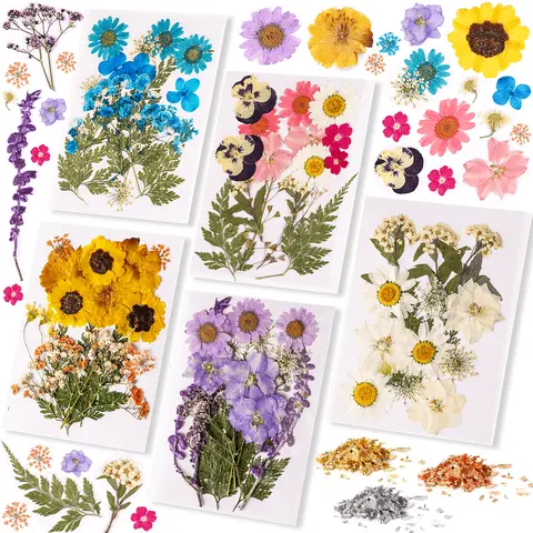 LET'S RESIN 88-Pc Flowers & Foil Assorted Botanical Dried Flowers & Foil Flakes - Gold, Silver, Rose Gold Shimmer Additives, Diy Beading, Beads and Accessories, Crafts Supplies for Adults, Resin Jewelry Charms Pendants Embellishments