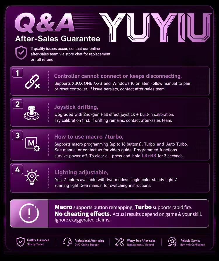 YUYIU Elite Wireless Macro Controller for XBOX ONE | XBOX X/S and Steam PC with Hall Effect Joysticks, Programmable, Turbo, Dual Switch Triggers, Dual Vibration, 7 RGB Lights, 3.5mm Audio Jack, 1000mAh Battery,back to school,back to school haul