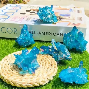 80-100g Raw Angel Aura Blue Crystal Geode Quartz Cluster Specimens Healing Reiki Home Ornaments Collections