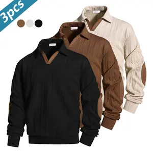 Men's Jacquard Turn-Down Collar Sweatshirt - Loose Fit Long-Sleeve Pullover, Wrinkle-Free, Thick & Warm for Spring & Autumn, Suitable for Casual & Formal Occasions, Machine Washable - Ideal Layering Piece for Spring & Autumn, Relaxed Fit with Ribbed Cuffs