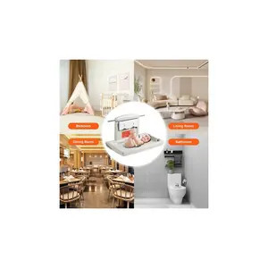 VEVOR Wall-Mounted Baby Changing Station, Horizontal Foldable Diaper Change Table with Safety Straps and Hanging Rods, Use in Commercial Bathrooms, Daycare Centers for Newborns Infant