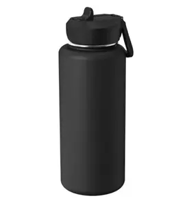 32 fl oz Black Insulated Stainless Steel Wide Mouth Water Bottle with Loop Handle and Flip Lid - Drinkware, Flasks Ice Cubes Insulation