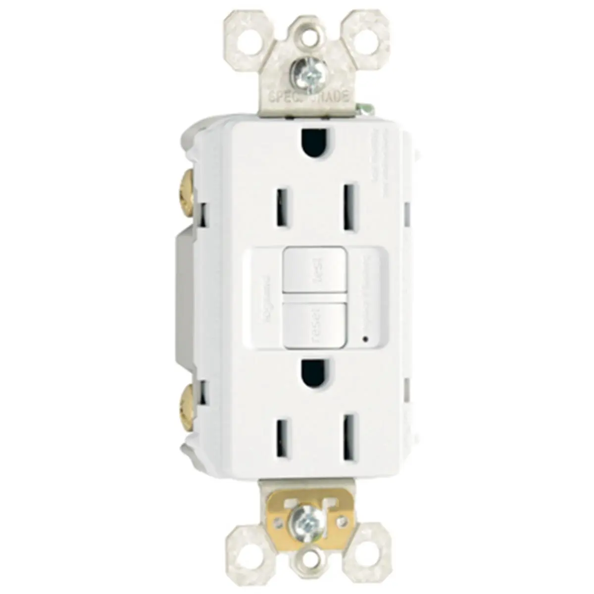 Pass & Seymour 15A 125V Self-Testing GFCI Power Socket, Model 1597WCC10, 2-Pole 3-Wire Grounding Outlet, Thermoplastic Build, Ground Fault Protection, Line & Load Termination - White