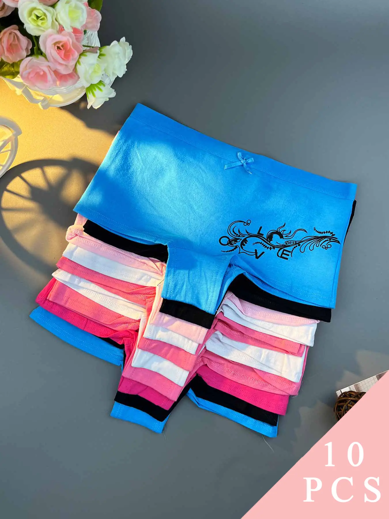 10-Pack Women's Cotton Panties, Boyshort Style with LOVE Letter Print, Comfortable & Breathable Fit for Everyday Wear, Lingerie, Multicolor, Assorted Pack Boyshorts & Boxers, Halloween