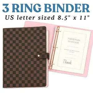Office Supplies 3 Ring Checkered Binder, PU Leather 1 Inch Letter Binder with 8.5 x 11 Inch Notes