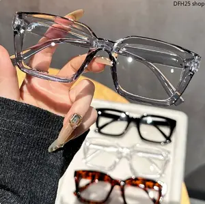 New Trending Square Frame Bluelight Glasses, Full Transparent Side Flat Lens Eyewear, Anti Eyestrain 4-Piece Set, Suitable For Daily Casual And Office Scenarios